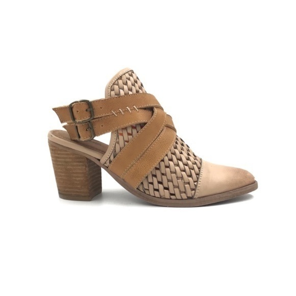 Rebels Brand Tan Woven Leather Double Criss Cross Buckle Ankle Booties Size 10 - Picture 10 of 10